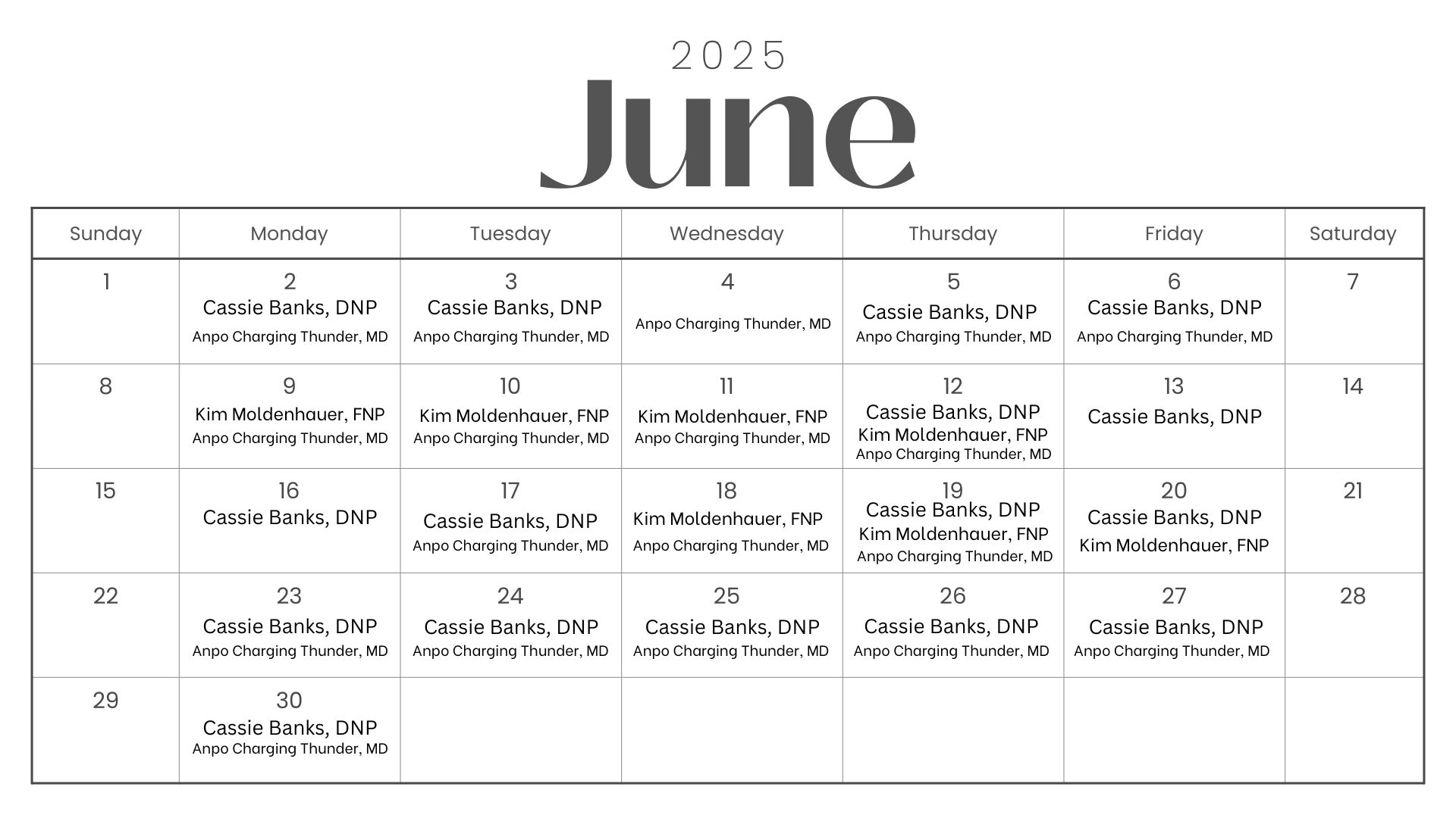 Gordon Clinic Schedule Image